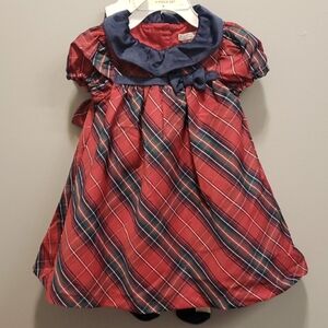 Max Studio Kids NWT Red Plaid Dress with Velvet Collar, Headband and Tights